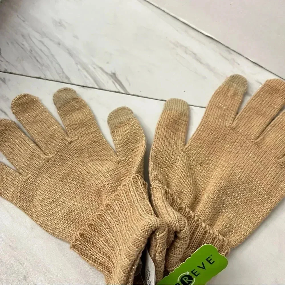 Style & Co Gloves Kitted Camel/Tan With Silver Tone Treads Tech Tip One Size O/S